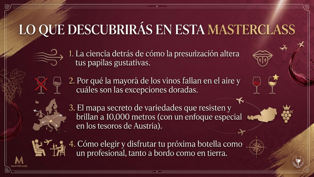 🍷✈️ Masterclass de Vino a 10.000 Metros - Acceso Inmediato | Escalas y Destinos