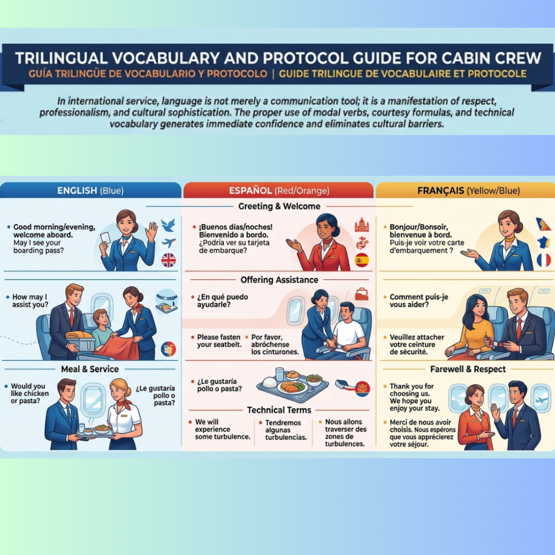 Guía de Vocabulario y Protocolo Trilingüe para Tripulantes de Cabina