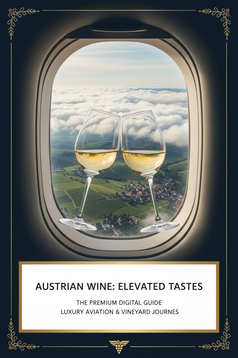 Austrian Wine Above the Clouds - Portada premium con copa de vino y ventana de avión