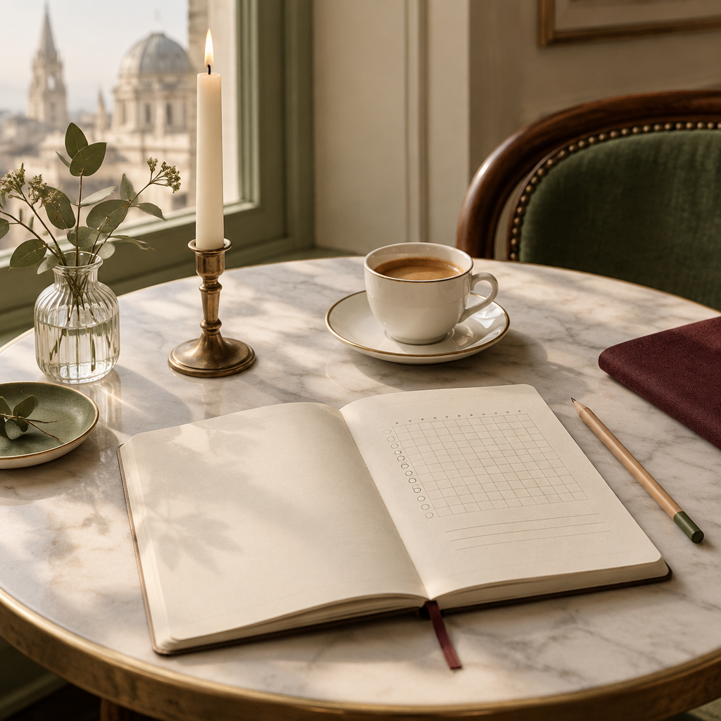 Cuaderno y café en una mesa de Viena, portada visual del Kit REPROGRAMA